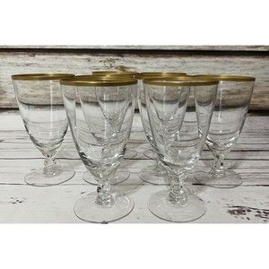 8 Vintage FOSTORIA W/Gold Rim Trim Glasses 1938 Goblets